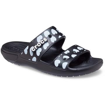 Crocs Classic Heart Print Men's Sandals Black | Australia 1233AHKP